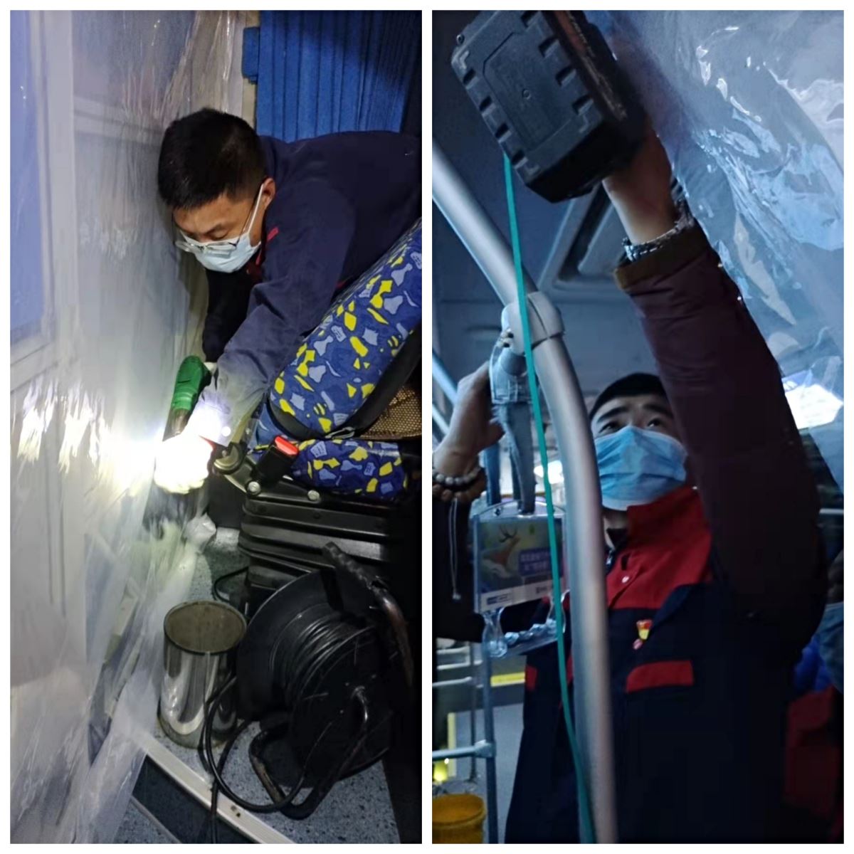黨員先行，公交集團(tuán)機(jī)務(wù)技術(shù)事業(yè)部連夜為疫情轉(zhuǎn)運(yùn)車輛安裝防護(hù)膜